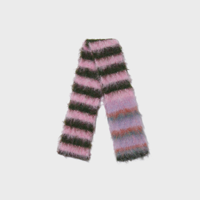 Korean designer order contrasting color striped knitted scarf women's autumn and winter niche fine narrow soft waxy wool scarf