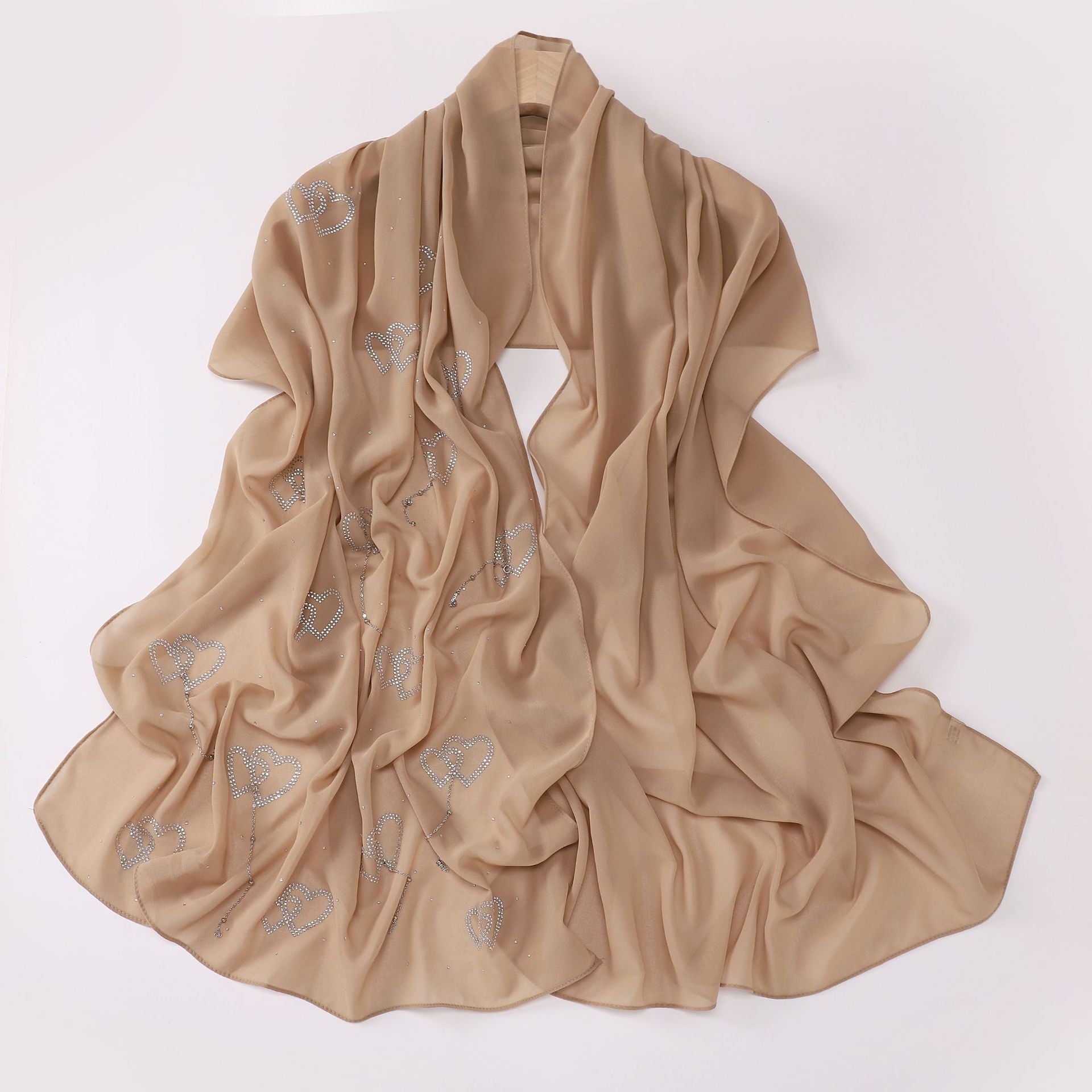 New pearl chiffon double love hot diamond hanging pendant long towel yarn Middle East Malay headscarf