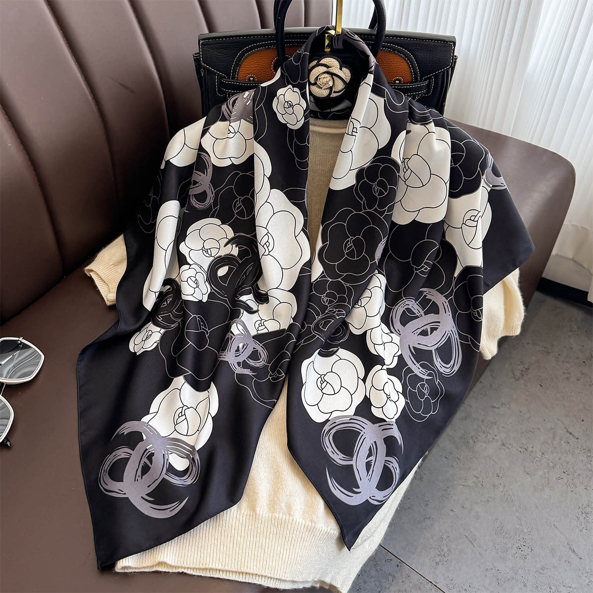 Summer Korean version of simple striped scarf twill square scarf 90cm fashionable versatile sunscreen shawl headscarf women