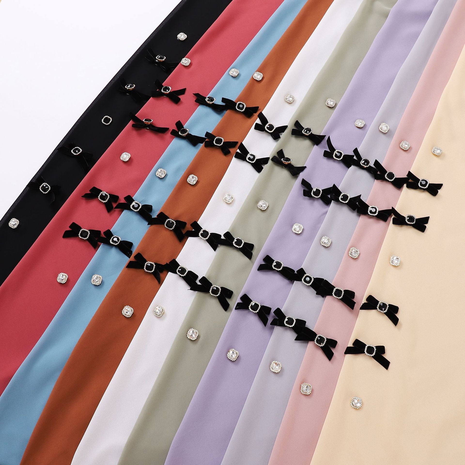 Bow rhinestone pearl chiffon square scarf yarn sweet headscarf convenient cover