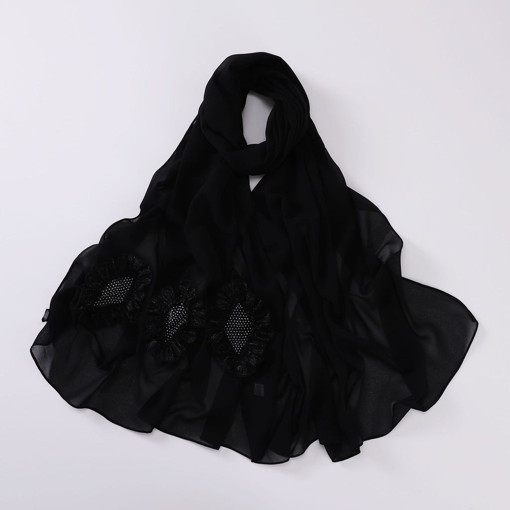 New pearl chiffon scarf, hot diamond pleated lace long scarf, Middle East and Africa headscarf, Malay hijab