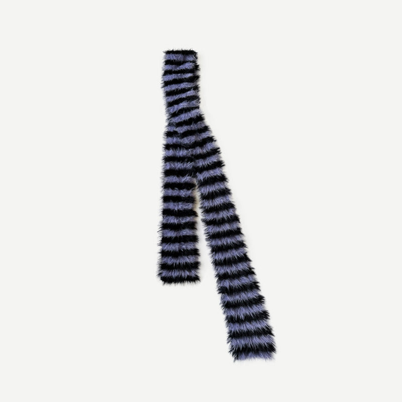 Long-haired imitation mink niche millennial retro striped knitted scarf women's winter decoration soft wool scarf