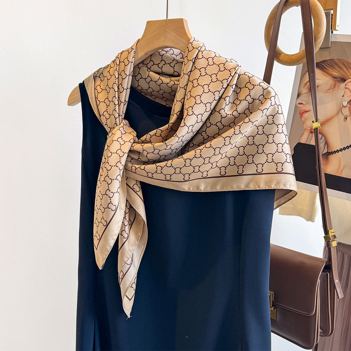 European and American fashion versatile letter twill printing scarf 90CM large square scarf classic versatile sunscreen shawl thin