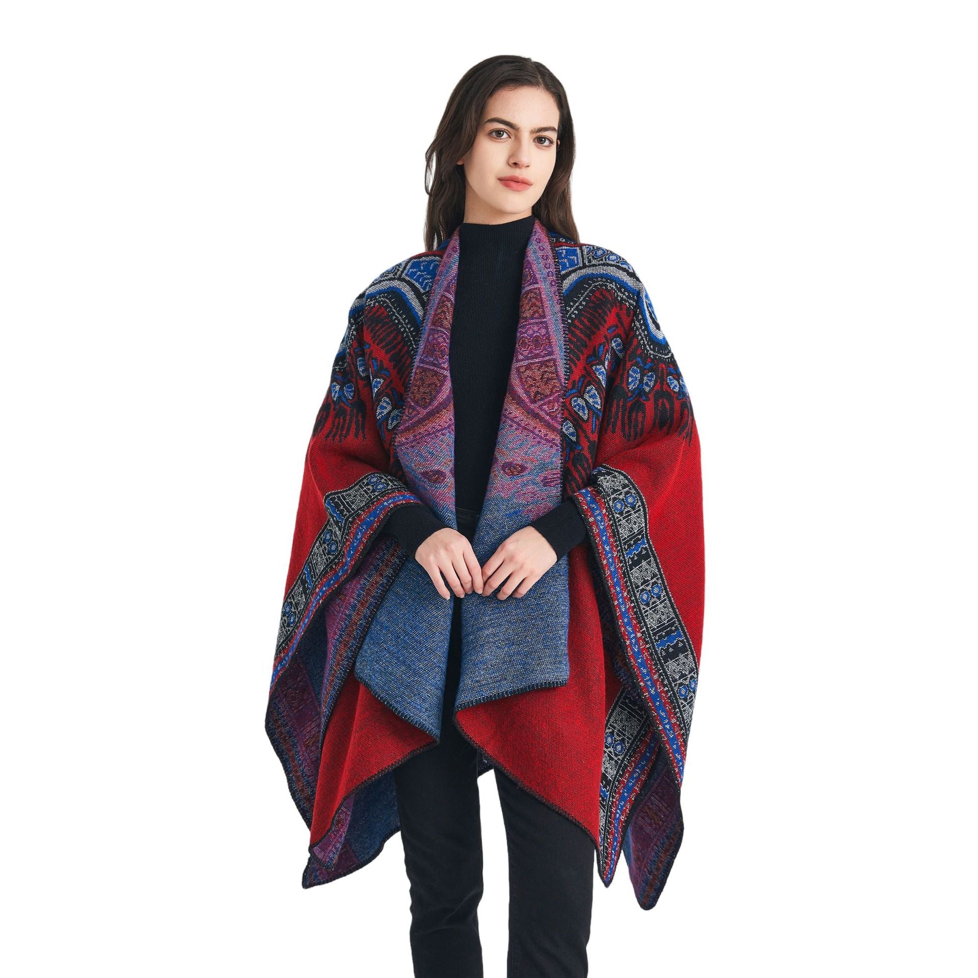 Europe, America, autumn and winter 2025 new women's imitation cashmere ethnic style jacquard red shawl