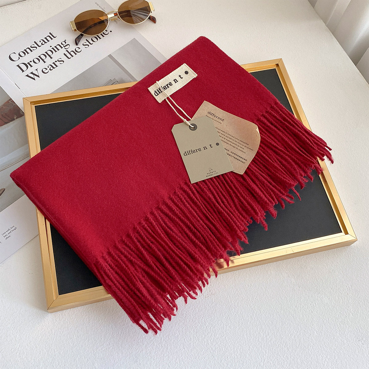 2025 Winter Imitation Cashmere Solid Color Scarf Women's Medium and Long Warm Scarf Shawl