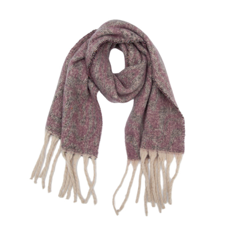 Europe, America autumn and winter circle yarn imitation mohair water ripple jacquard scarf