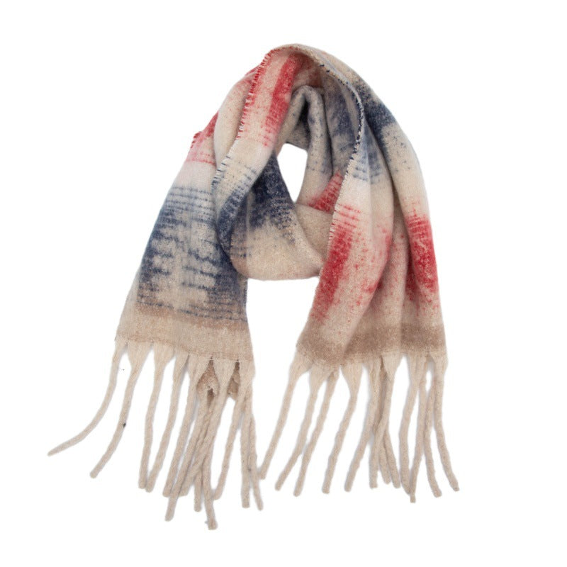 2025 new European and American autumn and winter circle yarn imitation mohair jacquard star fringed scarf