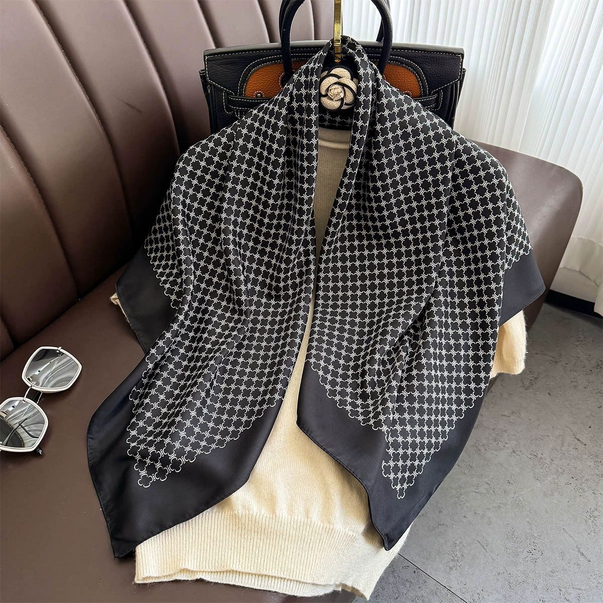 Summer Korean version of simple striped scarf twill square scarf 90cm fashionable versatile sunscreen shawl headscarf women