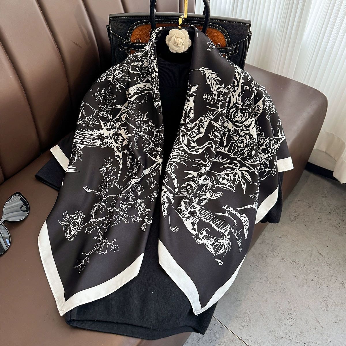 Summer Korean version of simple striped scarf twill square scarf 90cm fashionable versatile sunscreen shawl headscarf women