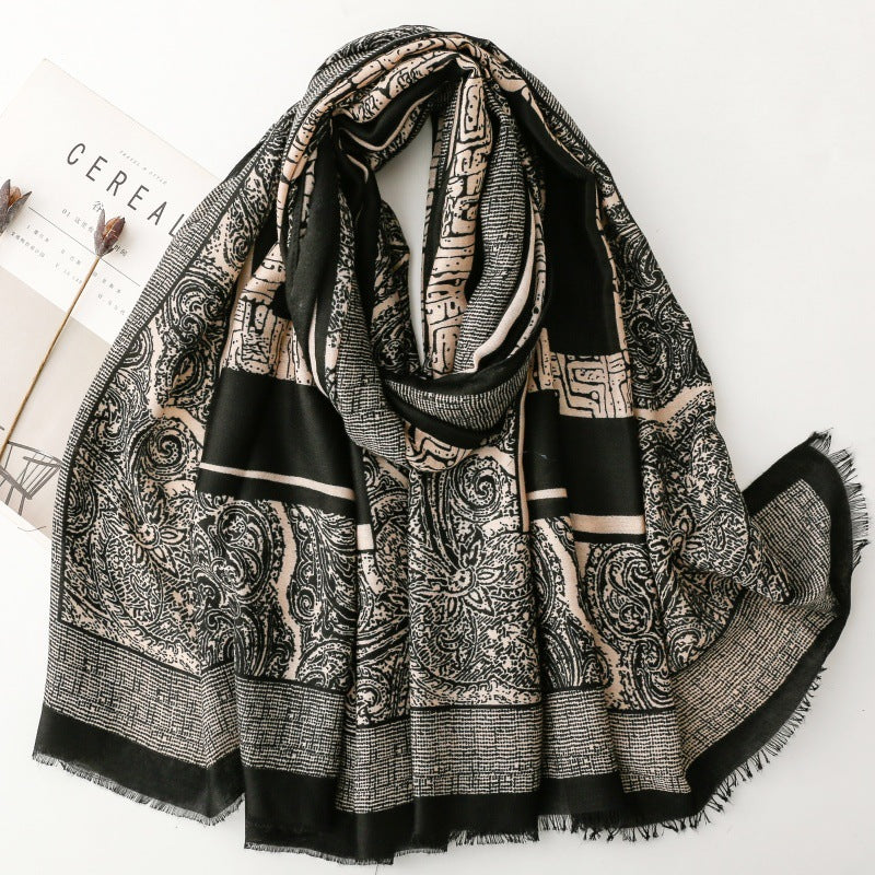 ethnic style cotton and linen feel scarf positioning cashew nut geometric silk scarf thick shawl women