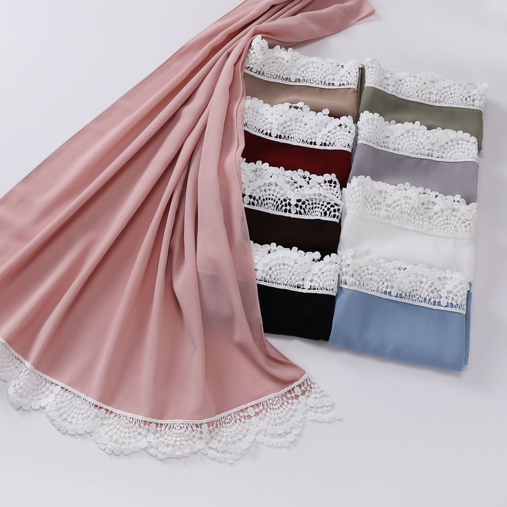New solid color pearl chiffon lace scarf Middle Eastern headscarf  scarf Malaysia