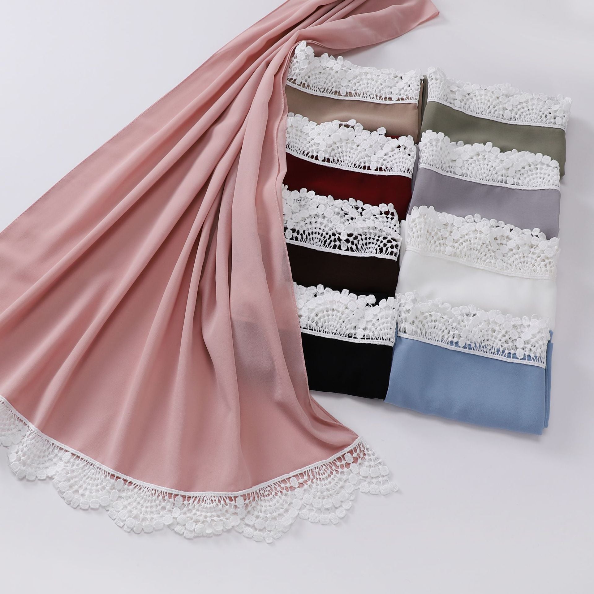 New solid color pearl chiffon lace scarf Middle Eastern headscarf  scarf Malaysia