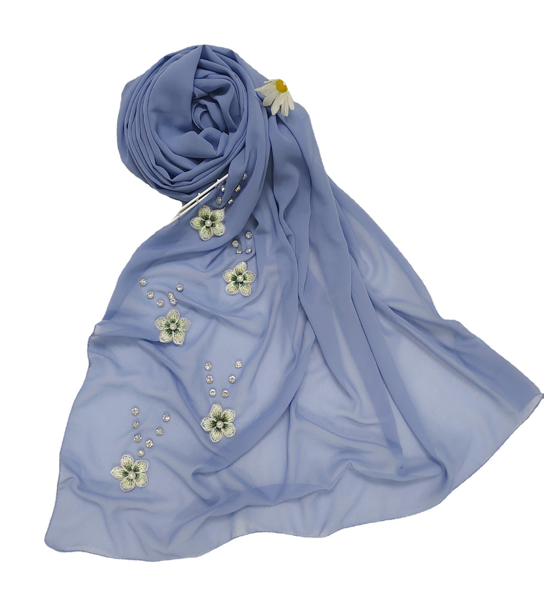 New Diamond Flower Pearl Chiffon Scarf Women's Scarf Middle East Headscarf