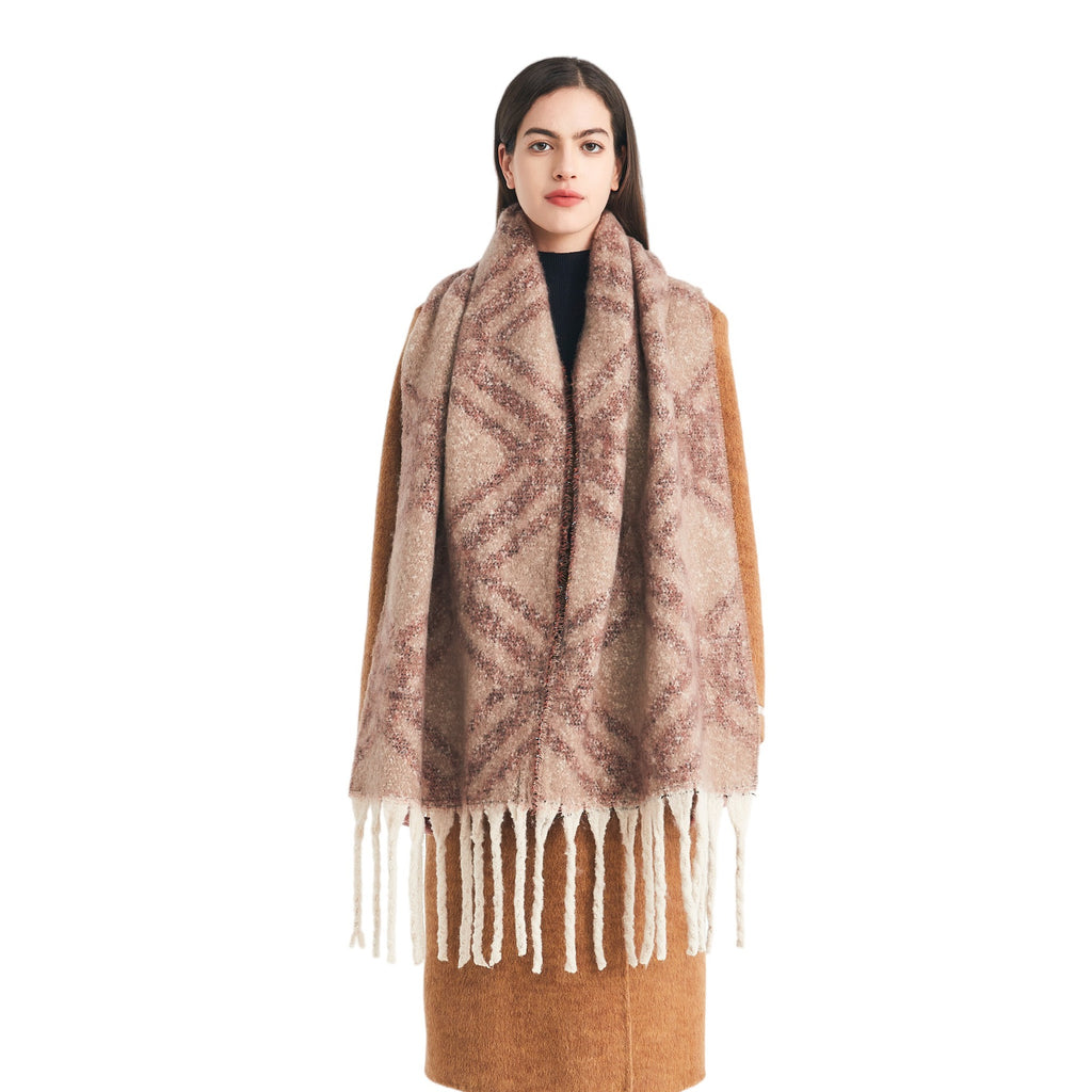 New European, American autumn and winter circle yarn imitation mohair large plaid jacquard scarf