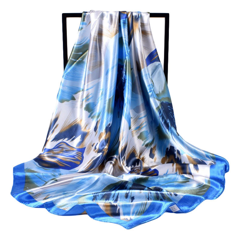 Fashion autumn and winter new 90-color diced imitation silk feather square silk scarf, scarf