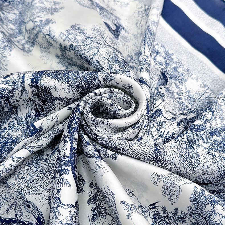 Fashion thin travel photography with long scarves, Japanese and Korean retro niche plant flower printing silk scarves