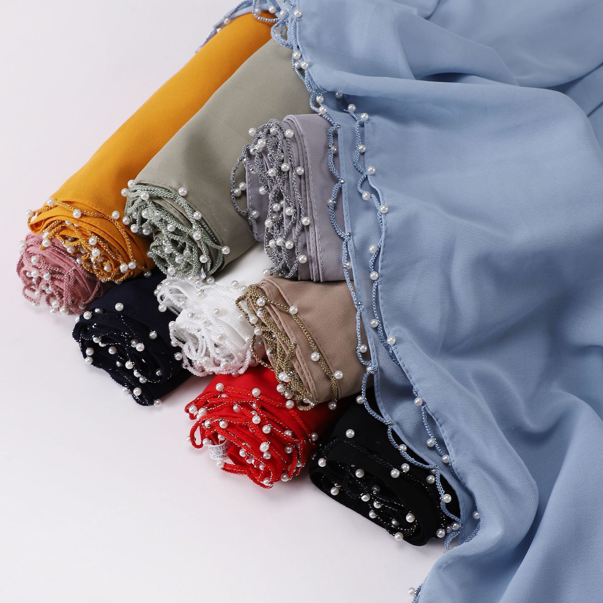 Pearl chiffon unique craftsmanship wavy edge bead scarf women's yarn scarf middle east headscarf malay bag headscarf