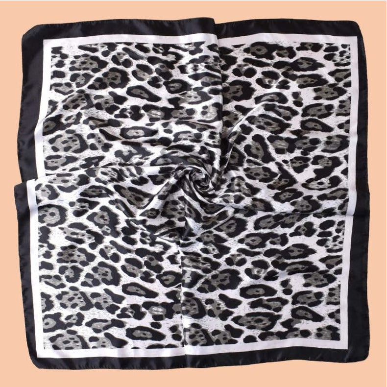 2025 new 90-satin fashion leopard print versatile printed square scarf with sunscreen, bag head silk scarf decoration, scarf