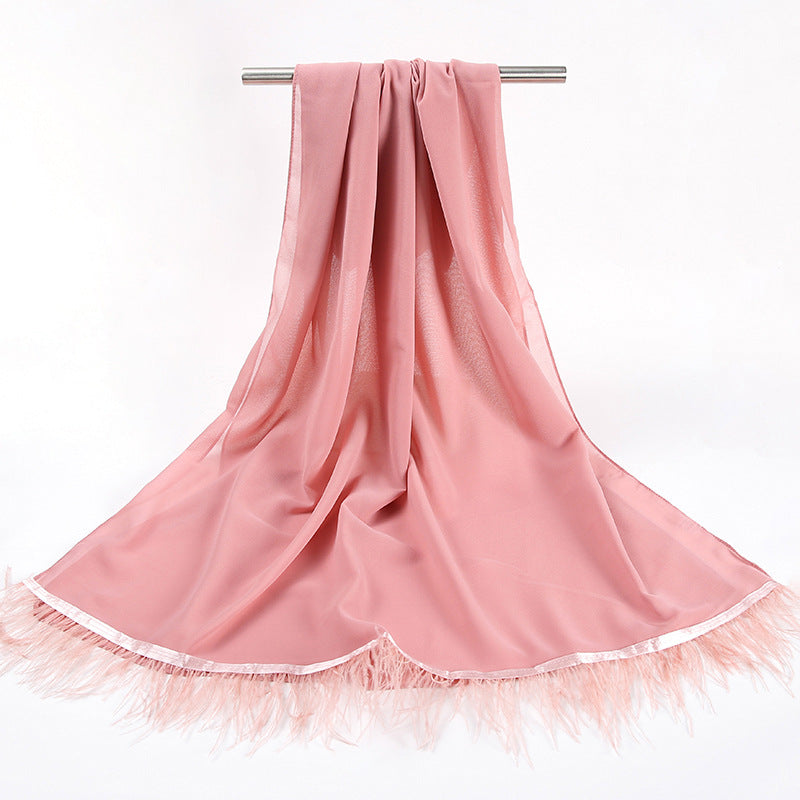 New pearl chiffon scarf feather  Middle East African headscarf hijab
