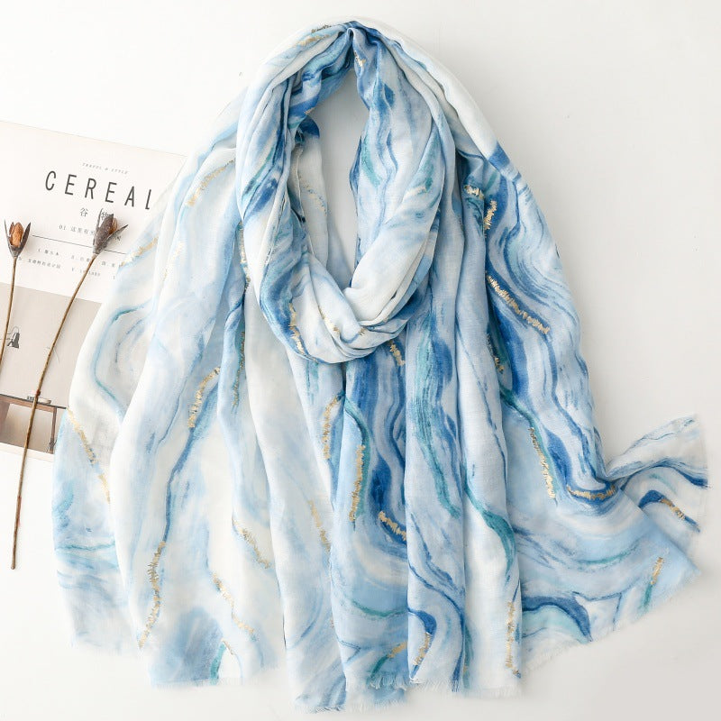 Spring and summer cotton and linen feel scarf bronzing Hexi corridor corrugated burr silk scarf warm shawl