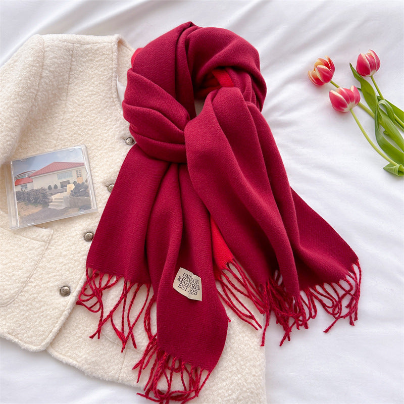 Autumn and winter new double-sided imitation cashmere scarf women's solid color long shawl scarf