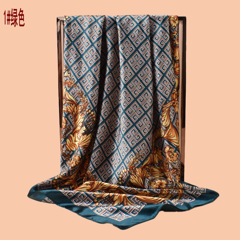 2025 new 90-color beautiful peacock versatile printed square scarf with sunscreen, bag head silk scarf decoration, scarf