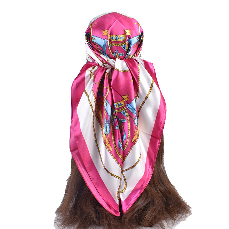New fashionable and elegant roulette pattern printing 90-color square scarf, headscarf, scarf, silk scarf.