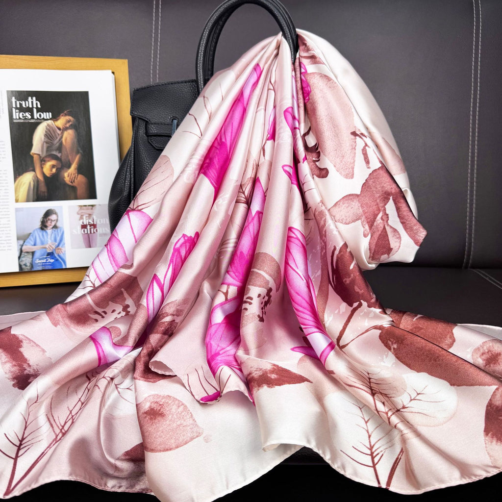 Simple and elegant literary ink painting, flower and flower printing, beautiful brocade, long silk scarf, fashionable and versatile, and a holiday shawl.