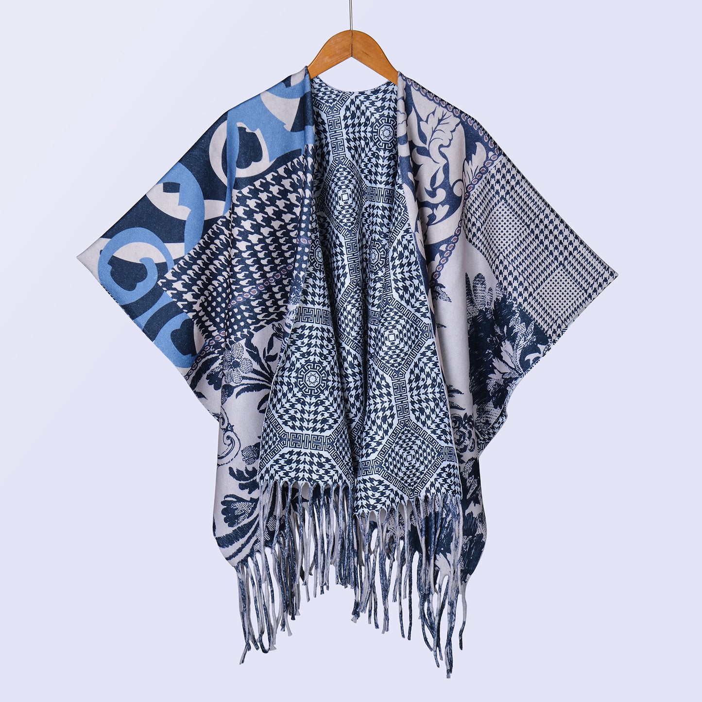 New ethnic style ink double-sided thickened shawl with women's autumn and winter retro high-end photo shawl large cape