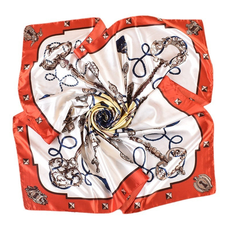 Spring new large shawl simulation silk metal key printing silk scarf bag head scarf 90-color diced large square scarf batch