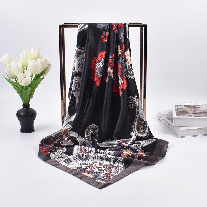 New stylish and elegant flower 90 satin women's decorative large square scarf scarf headscarf