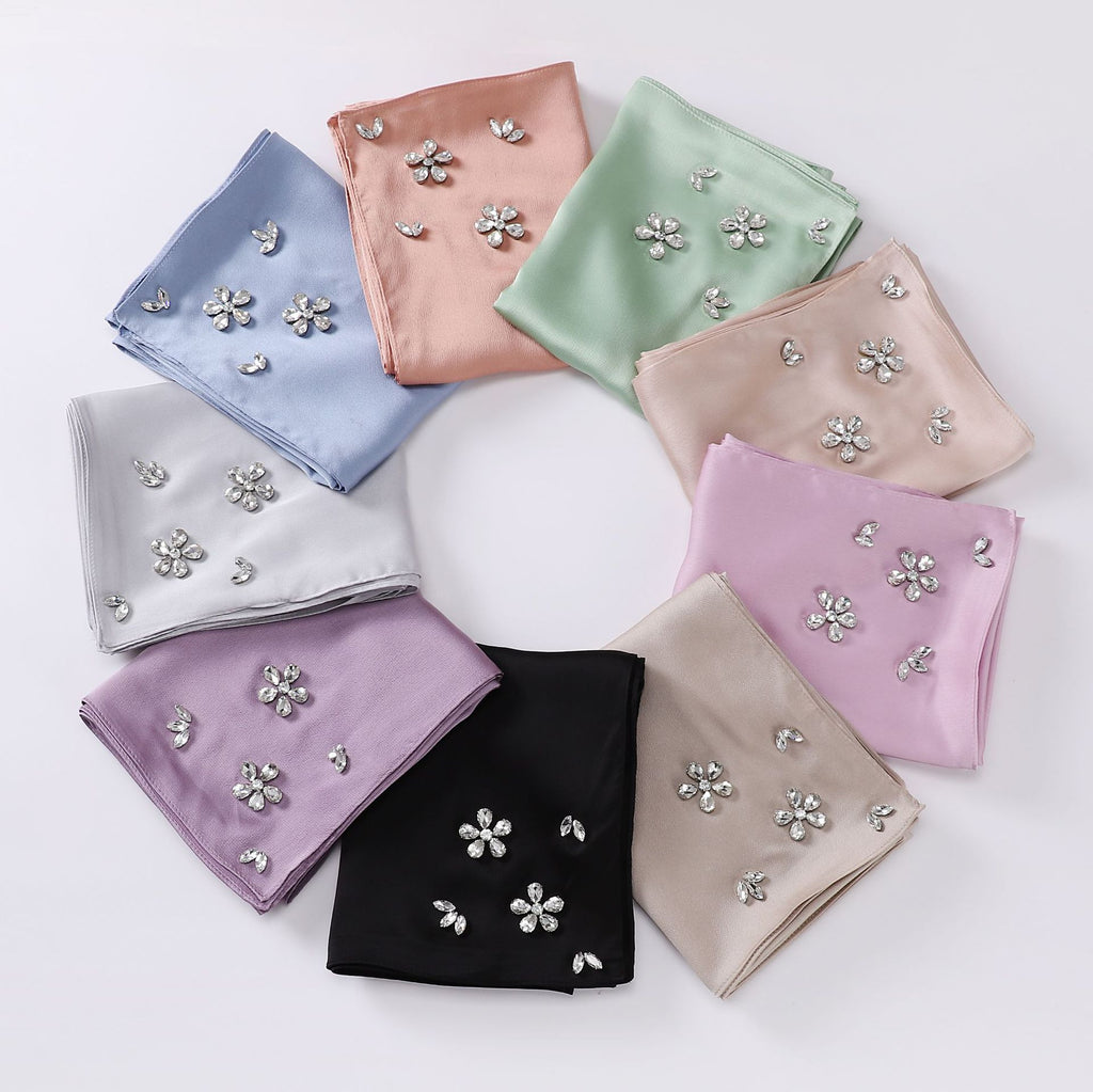 Simulation silk bubble chiffon handmade diamond-encrusted scarf gauze malay headscarf headscarf hijab