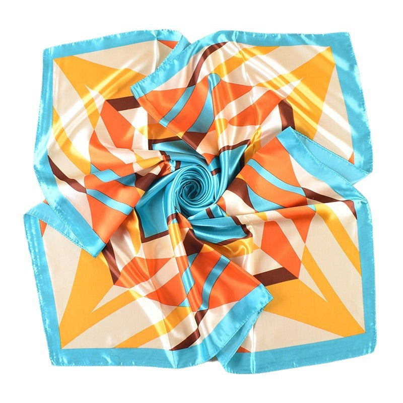 Spring new fashion large shawl simulation silk simple geometric printing silk scarf head scarf 90cm-color square scarf