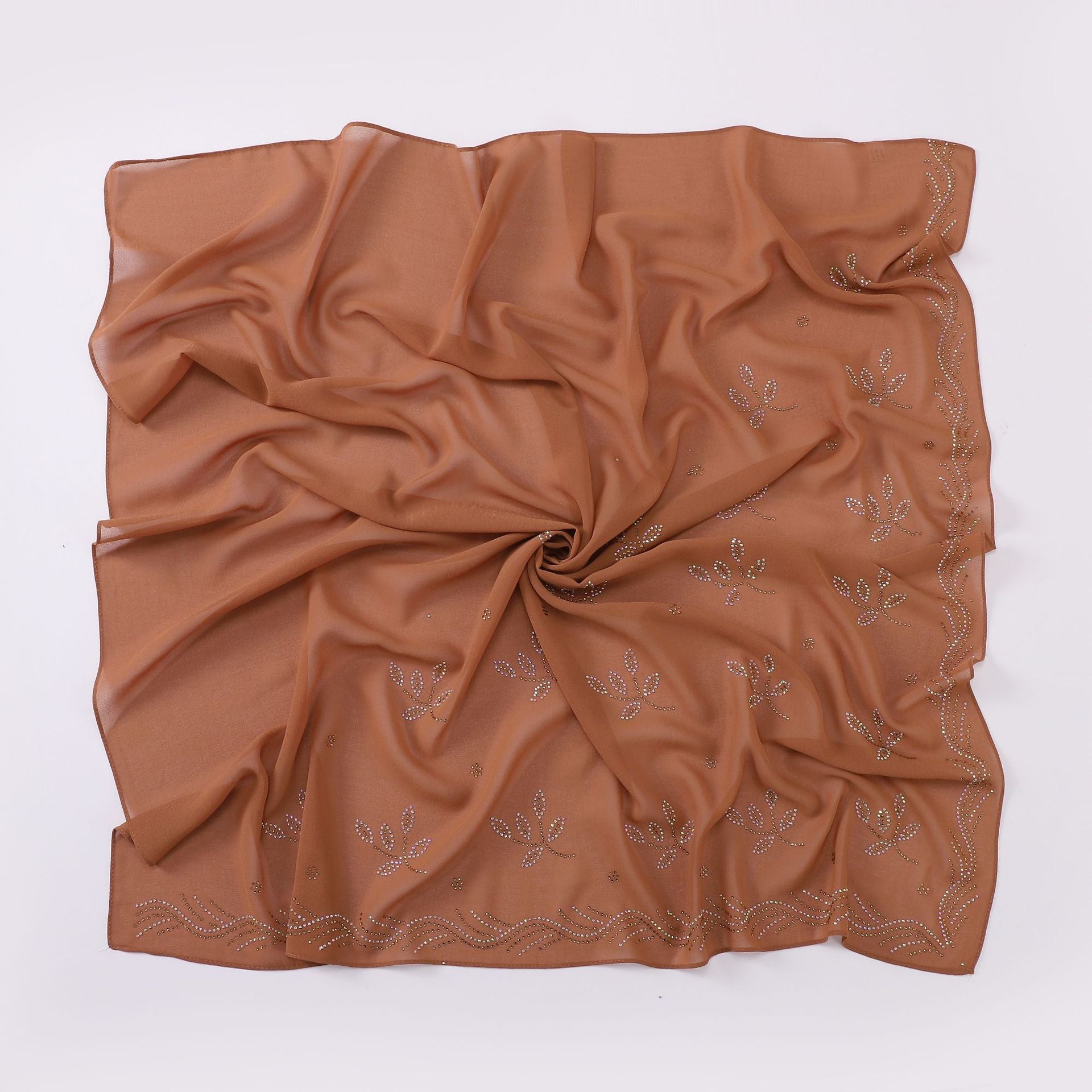 New Pearl Chiffon Leaf Hot Diamond Square Scarf 90 × 90cm Women Headscarf