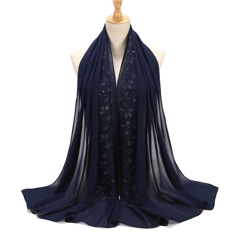 Solid color pearl chiffon hot diamond scarf Malay Indonesian headscarf  scarf Middle East headscarf