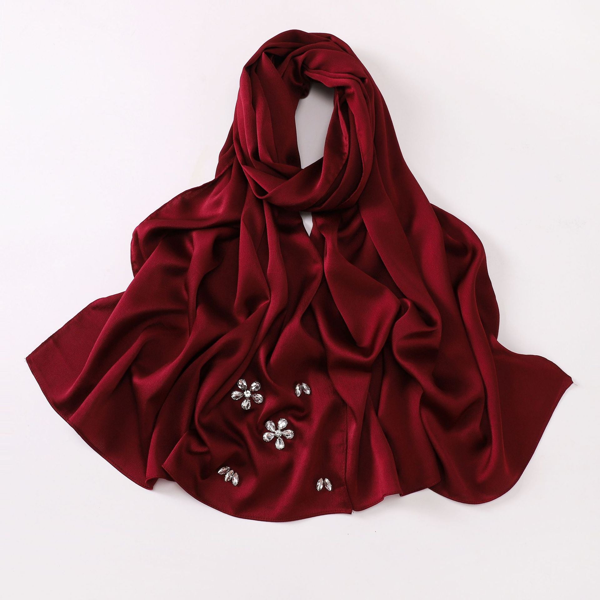 Simulation silk bubble chiffon handmade diamond-encrusted scarf gauze malay headscarf headscarf hijab