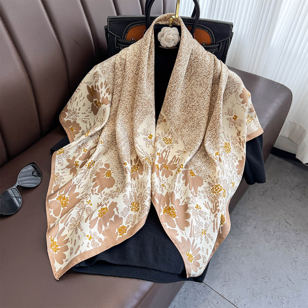Spring and summer twill 90 square scarf travel silk scarf printed shawl flower sweet age-reducing scarf scarf multi-functional tide