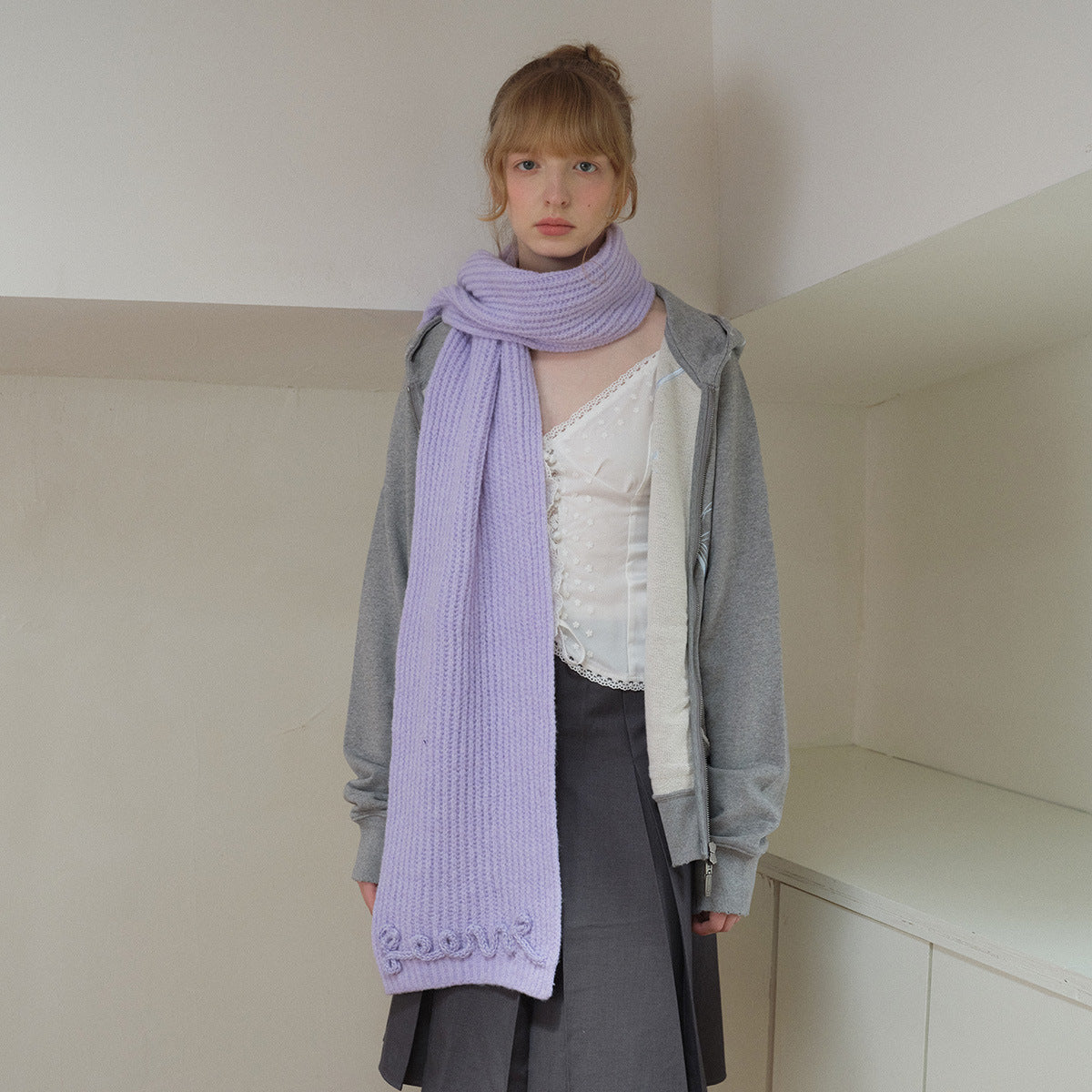 Korean designer three-dimensional handmade crochet letter solid color scarf women's winter cute wool blend scarf