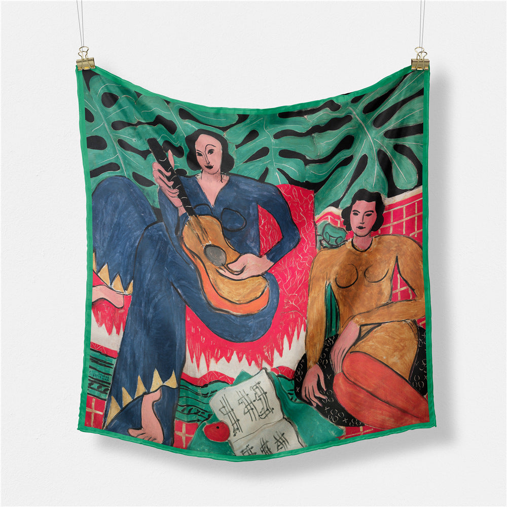 Simple, fashionable and versatile literary and artistic fan 53cm small square scarf, Van Gogh art oil painting, women's scarf silk scarf