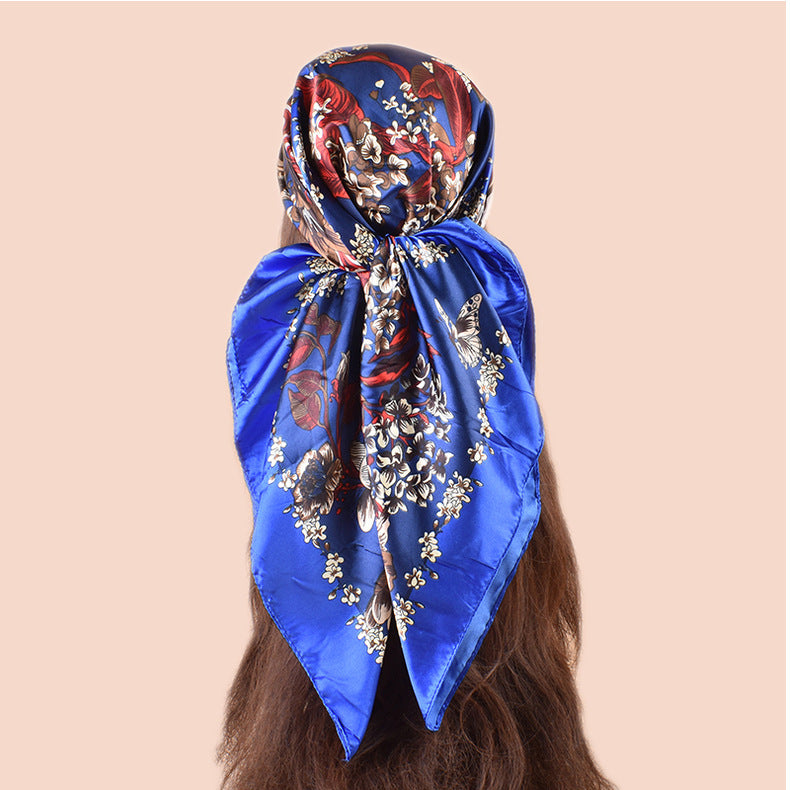 Spring new fashion large shawl simulation silk plant printing silk scarf head scarf 90-color diced large square scarf batch