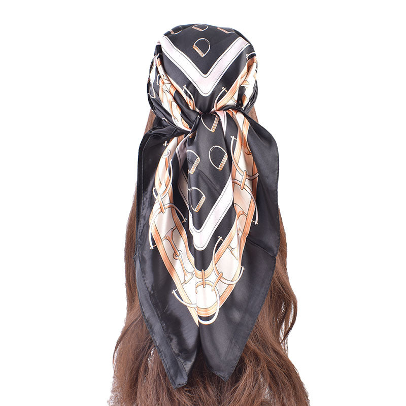Autumn and winter new scarf saddle buckle accessories printed light luxury silk scarf 90 satin high-end square scarf