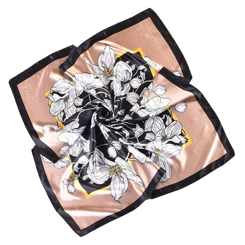 Spring new scarf thin imitation silk retro printing light luxury silk scarf 90 color diced high-end square scarf