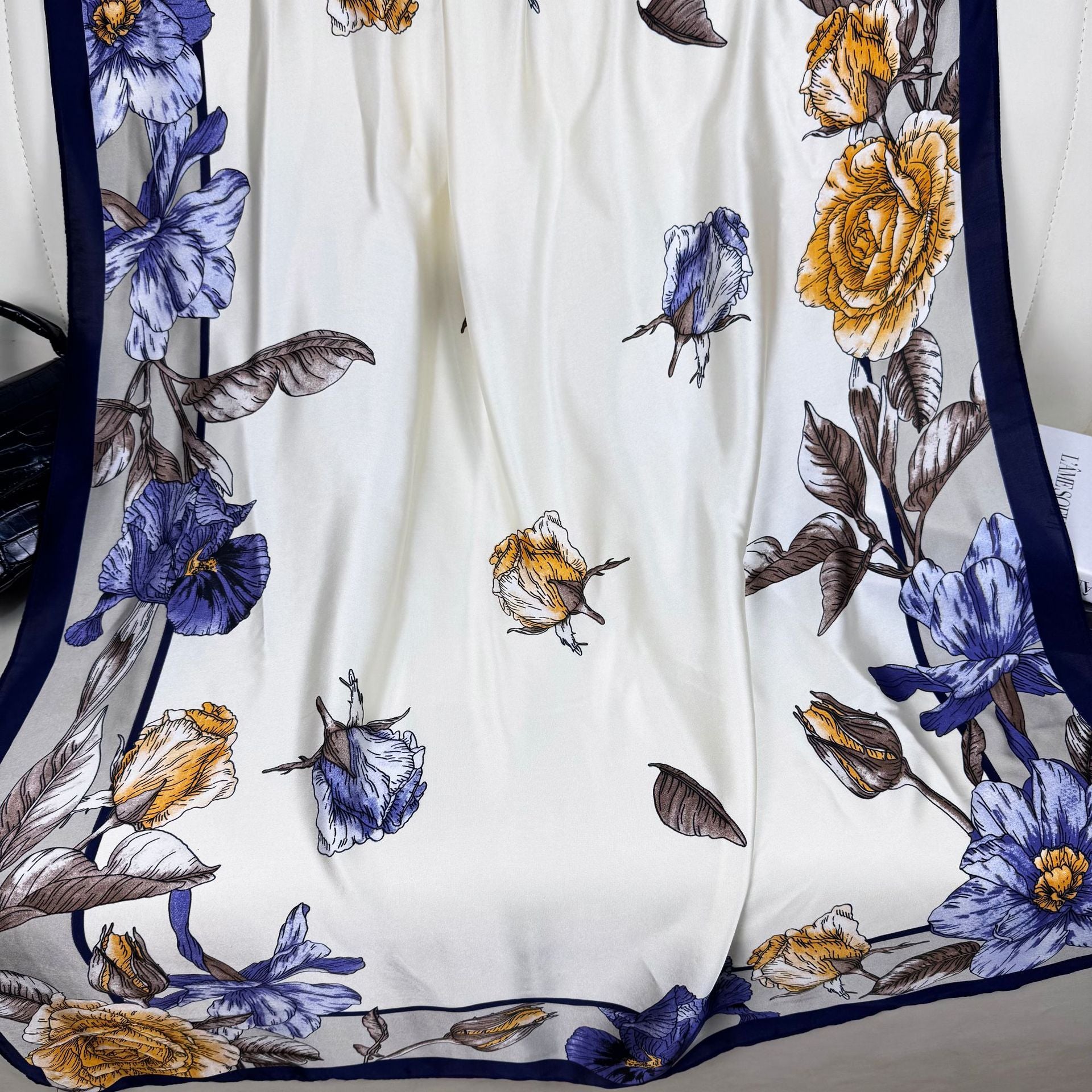 Foreign style fashionable long silk scarf women's scarf, spring, summer and autumn flower print travel vacation sun protection versatile shawl