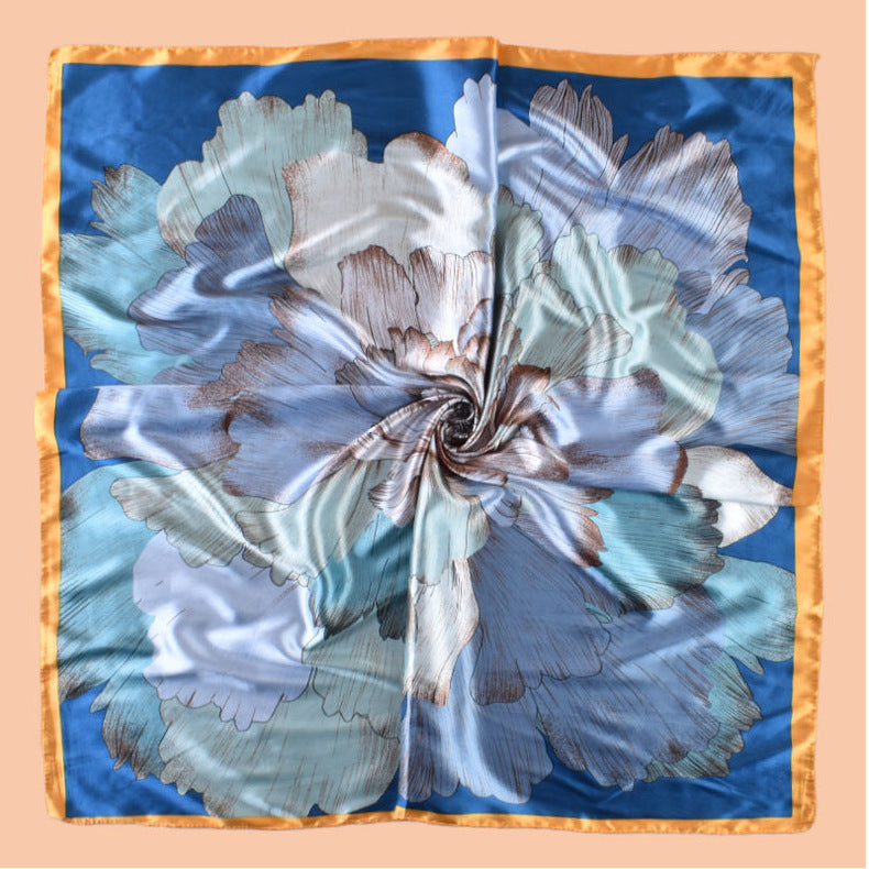 New 90-satin peony flower blooming rich printing square scarf with sunscreen bag head silk scarf decorative scarf