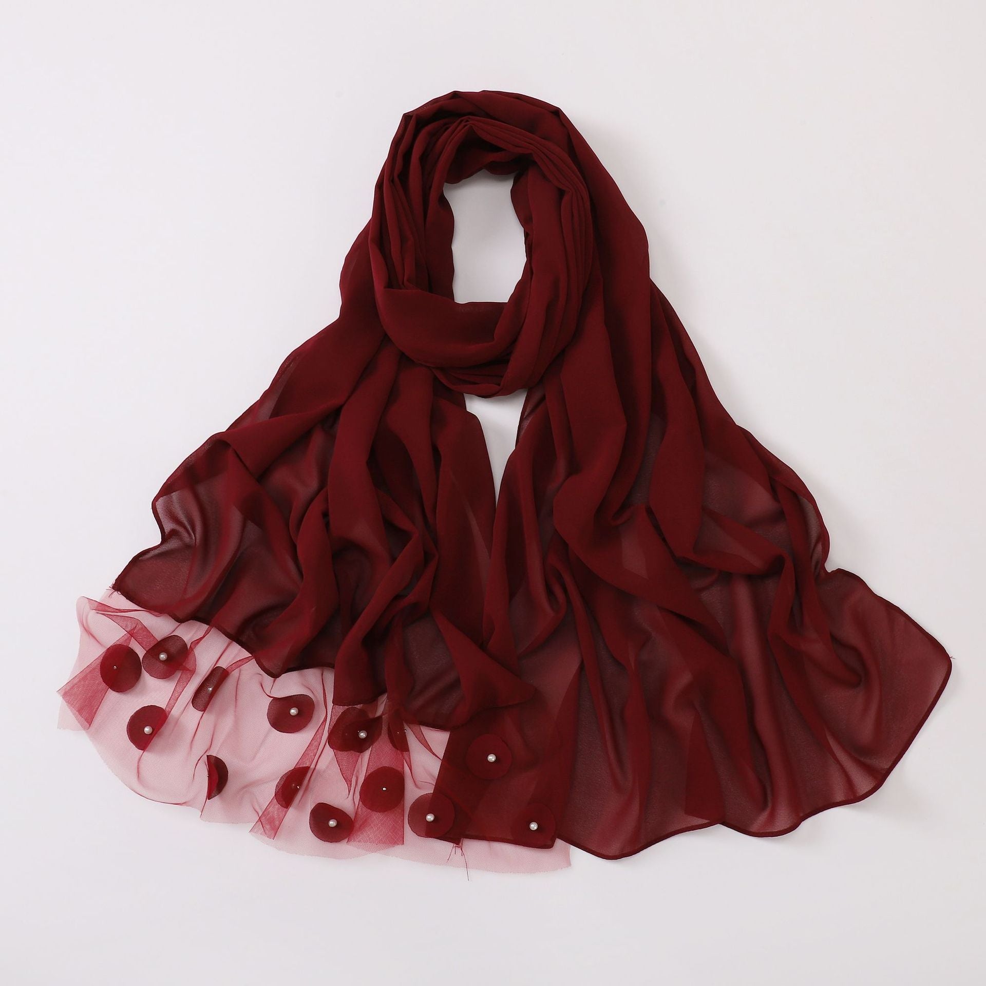 New pearl chiffon polka dot flower slice bead long scarf Middle East Africa Indonesia headscarf