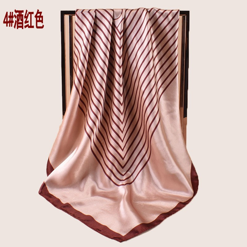 New simple striped satin 90cm large square scarf women's silk scarf scarf headscarf