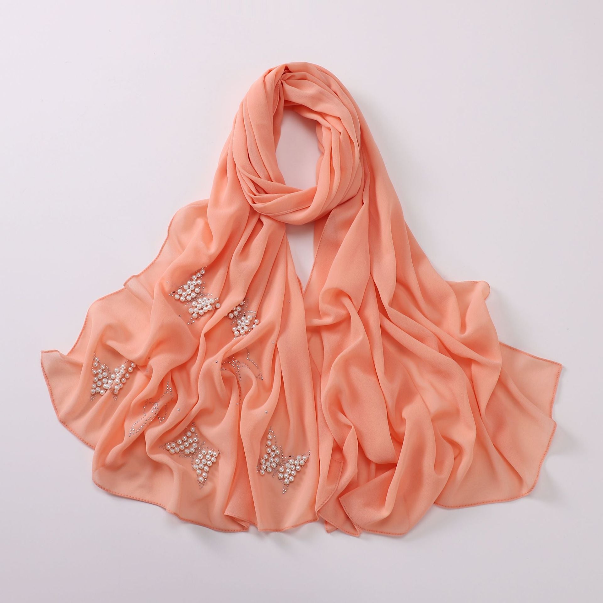 New monochrome chiffon hot diamond beads butterfly scarf gauze malay headscarf middle east Africa hijab