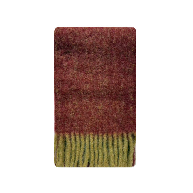 Alpaca wool blended tassel contrasting scarf women's autumn and winter Korean atmosphere scarf enlarged shawl