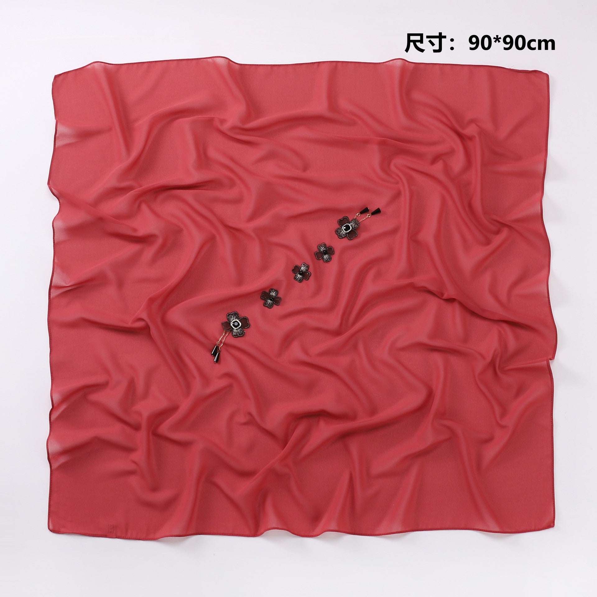 Flower chain rhinestone pearl chiffon square scarf 90 * 90cm headscarf Malaysia Hijab