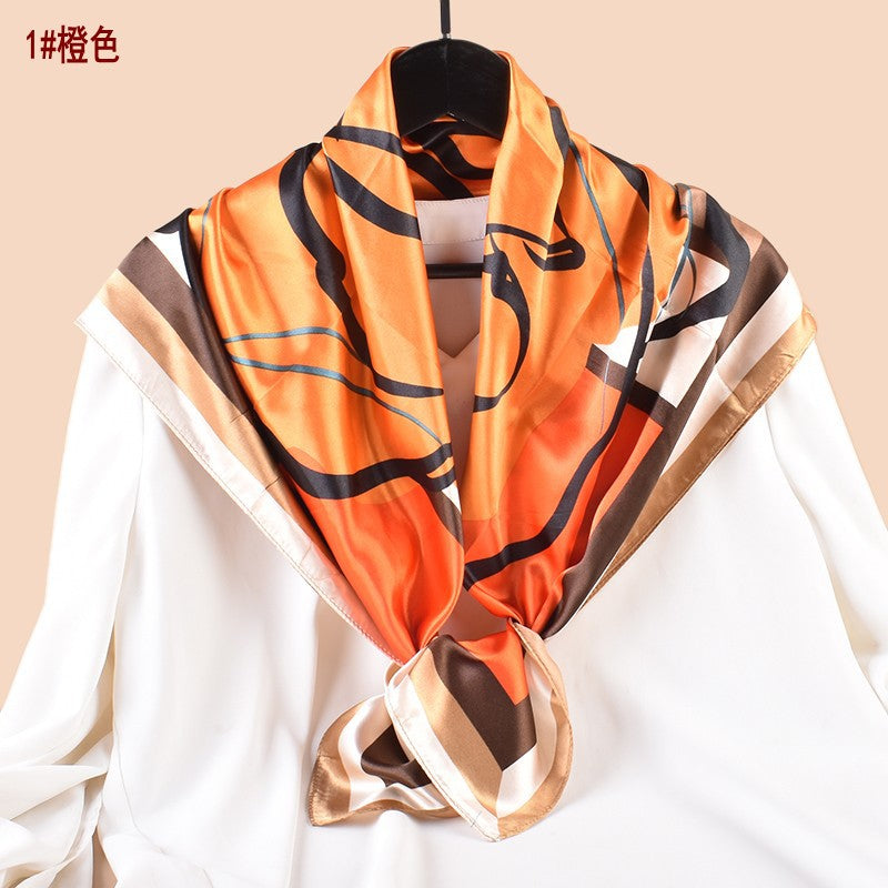 Spring and summer versatile decorative scarf silk scarf temperament rose printing high-quality satin 90 satin square scarf